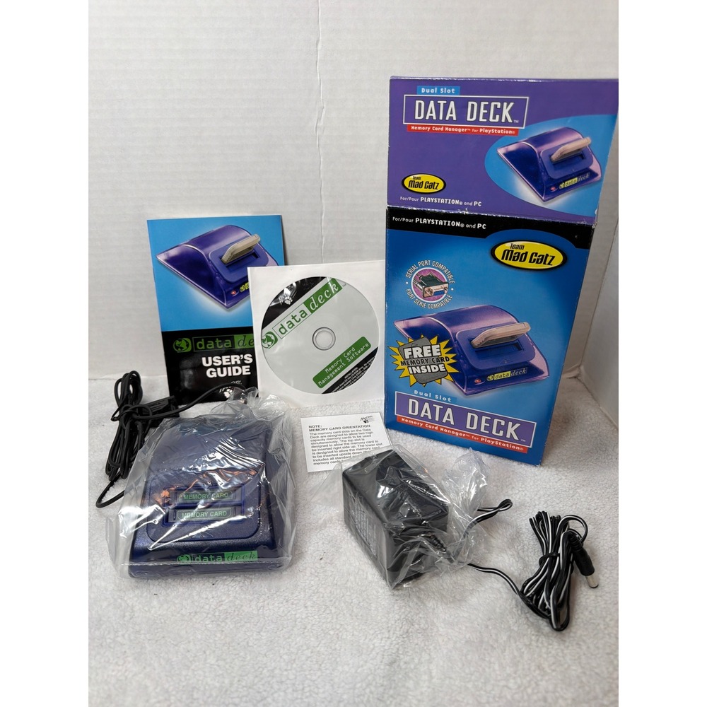 1998 NIOB Mad Catz Data Deck Memory Card Manager PS1 PC Purple Dual Slot NO CARD